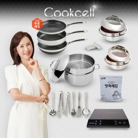 전인화의 쿡셀 세라믹 더블 블랙큐브 프라이팬X2+9L곰솥+레드가마솥세트(16cm+22cm)+28cm궁중팬+키친툴 6종+손잡이2종+맛파래김+쿡셀 NEW 인덕션